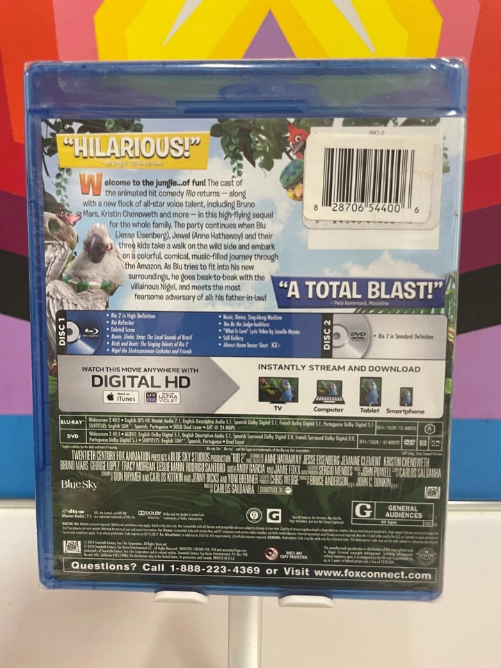 Rio 2 (Blu-ray + DVD, 2014, 2-Disc Set, Includes Digital Copy) New - Image 2 of 2