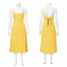 Faithfull The Brand Yellow Floral Midi Dress Women's 6 US Tie Back Vacation