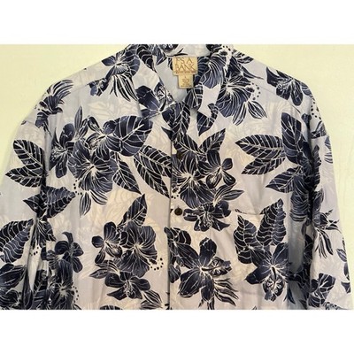 Jos A Bank Mens Large Shirt Blue Floral Aloha Casual