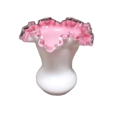 Fenton Glass Vase Peach Crest Pink