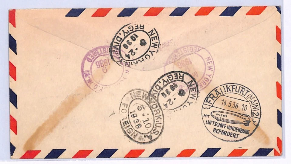 USA HINDENBURG ZEPPELIN Air 1936 Cover *FIRST FLIGHT CACHET AS CANCEL* ! XF106 - Image 4 of 4