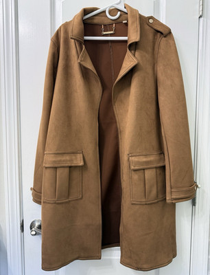 T Tahari Women's Tan Mid-Length Lined Button Overcoat Long Sleeve Size L