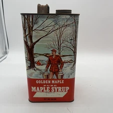 VINTAGE Golden Maple 100% Pure MAPLE SYRUP One Half Gallon METAL TIN CAN w/Cap