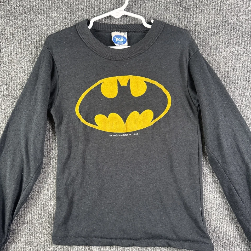 Vtg 1964 Batman TM DC Comics Youth Shirt Sz 10 Black Long Sleeve Single Stitch - Image 2 of 4