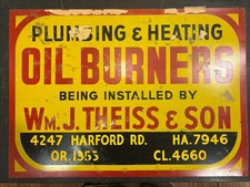 Vintage Baltimore Plumbing & Heating Tin Advertisement Sign 1930’s -1960