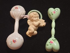 Three Vintage Baby Rattles Very Cute