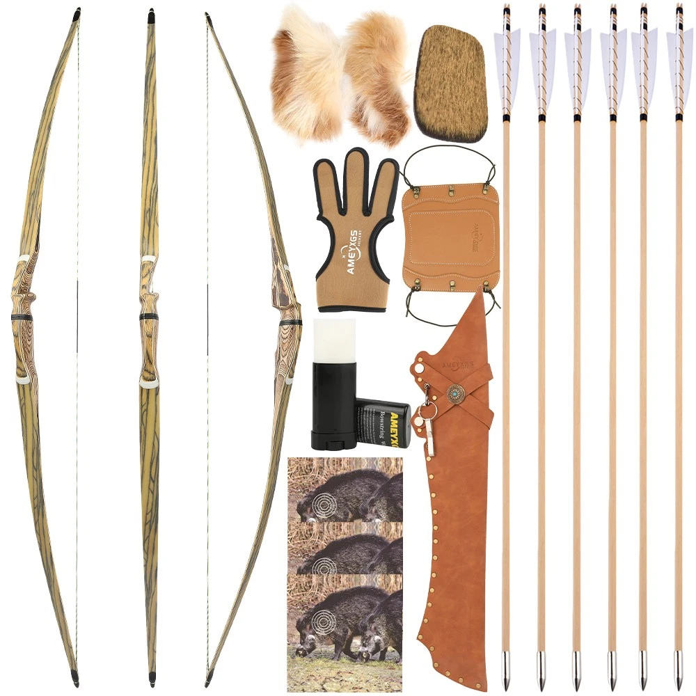 60" 62" 64" Takedown Longbow Kit 20-50lbs Wooden Traditional Bow Archery Hunting