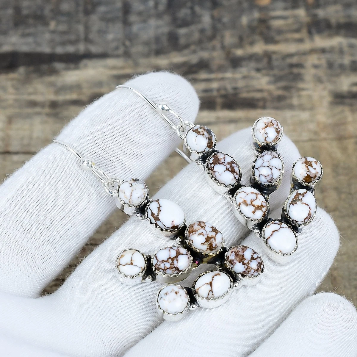 SUPERFINDINGS - 3 Paia Di Orecchini Pendenti In Pietra Di Diaspro Imperiale - Forma Foglia Naturale - Stile Boho Etnico - 2