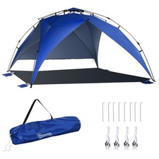 Outsunny Tenda da Spiaggia Pop Up per 4 Persone con Corde e Paletti Blu