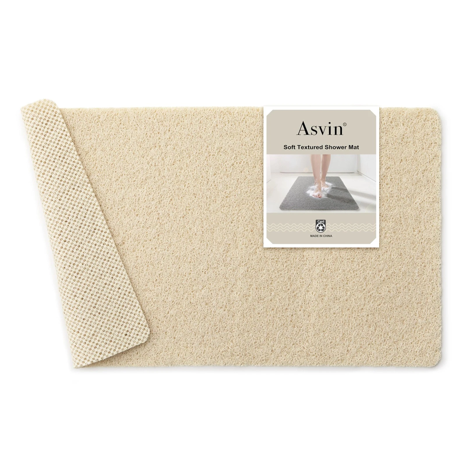 Asvin Soft Textured Bath, Shower, Tub Mat, 24" x 16" (Rectangular), Beige