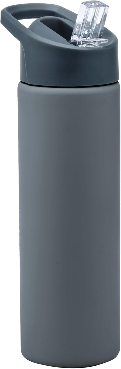 Smash Stainless Steel Drink Bottle with Sipper Lid with Straw, Grey, 750ml