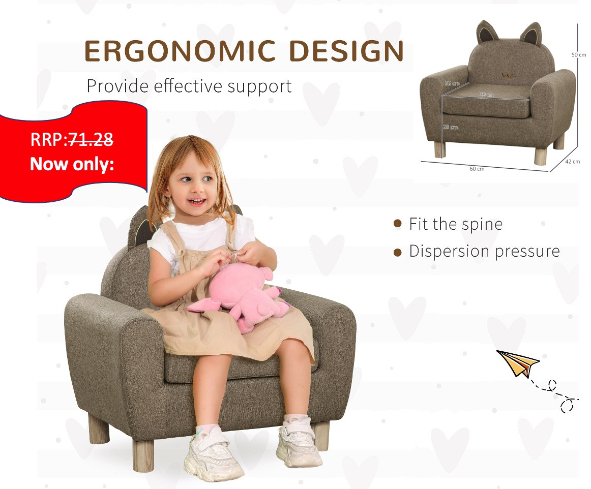 Kids Mini Sofa Toddler Chair Children Armchair for Bedroom Playroom Brown