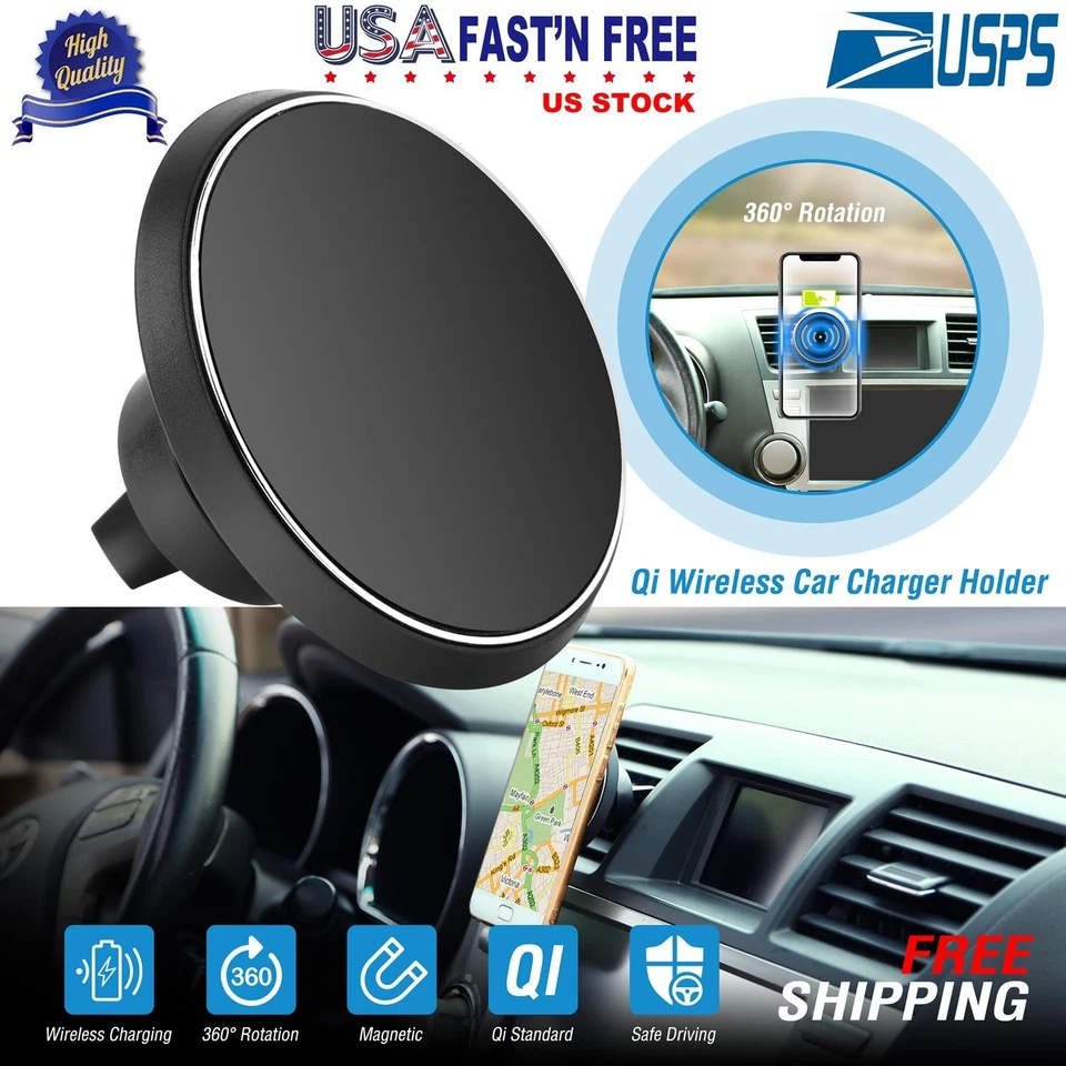 Qi Wireless Car Charger Magnetic Car Phone 5W Charging Pad Air Vent Mount Holder - Image 2 of 4