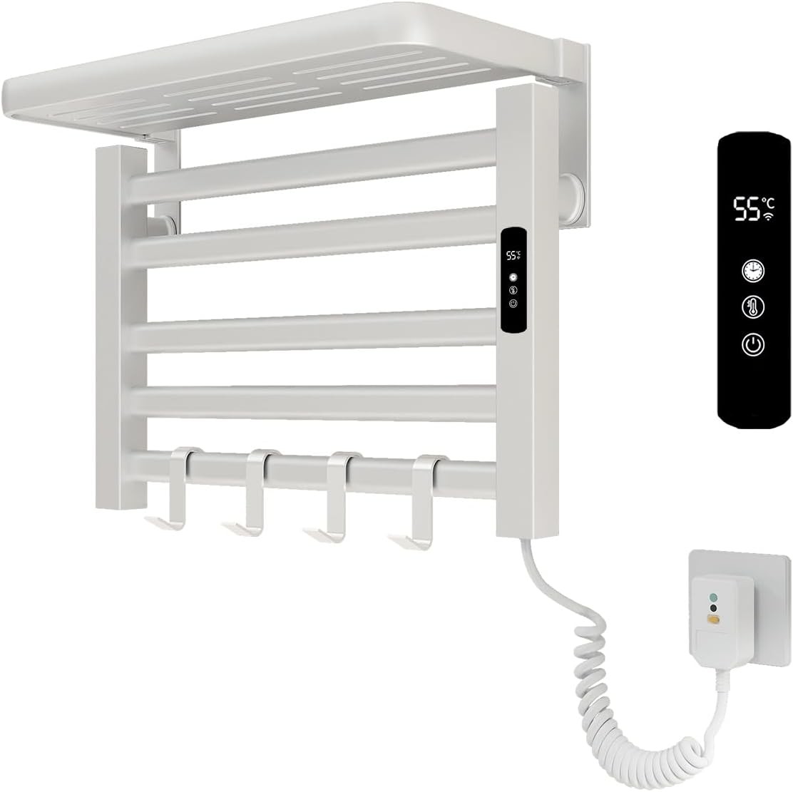 Wall Mounted Heated Towel Rack IPX5 Waterproof White Bathroom Warm Towel Warmer