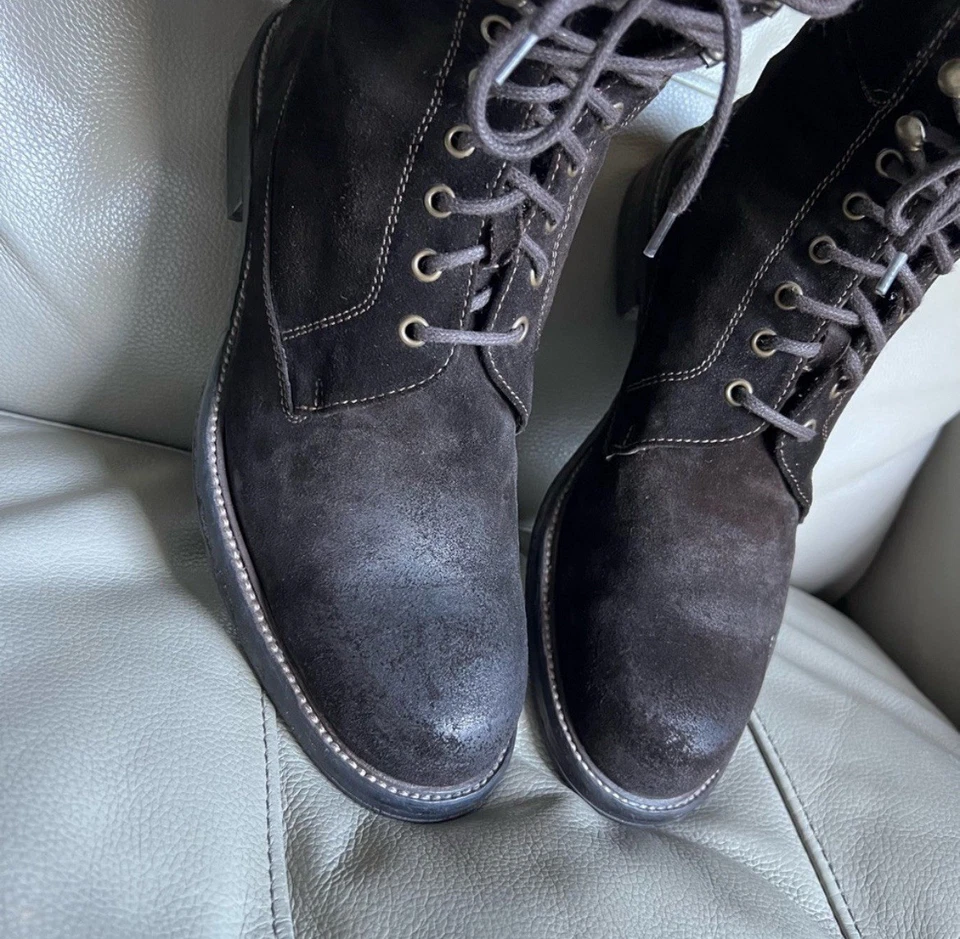 Botas italianas hechas a mano de gamuza marrón talla 42 EE. UU. 9 forro de cuero con cordones envejecidas Foto 4 de 4