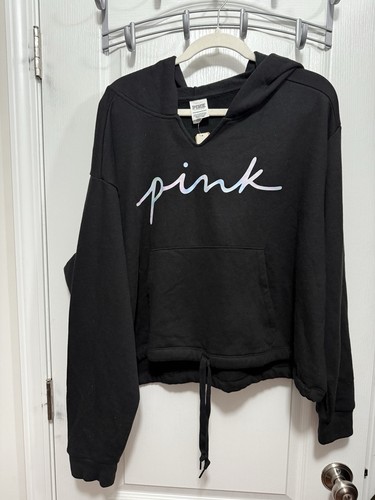 Victoria's Secret Pink Hoodie Sweatshirt Womens XXL Cropped Pullover Logo VS New