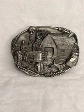 Bergamot Brass Works Farmer Tractor Barn Dog Farm VTG 1981 Belt Buckle USA