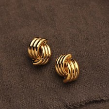 Glossy Three-layer Textured Intersecting Knot Earrings for Women Gold Co