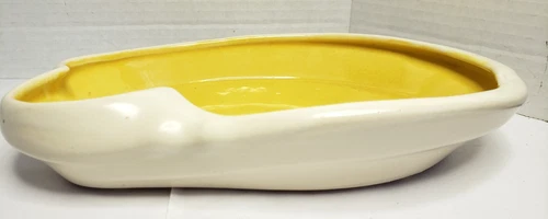 Vintage McCoy Centerpiece Planter Dish Yellow White 9.5" Long Cross Hatch Feet