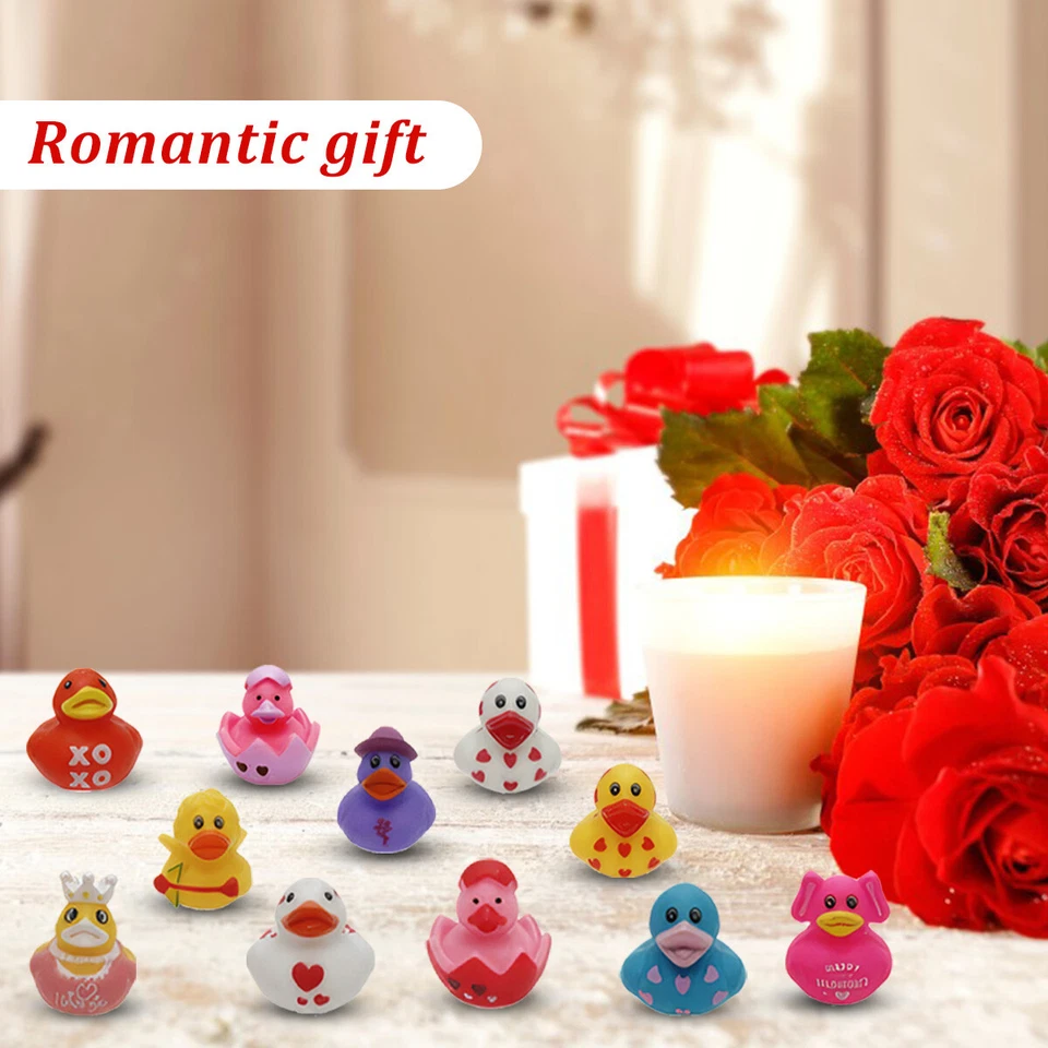 24 Piezas Patos de San Valentín Goma Pequeña Goma Pato Bañera Decoración Fiesta Favores Foto 3 de 4