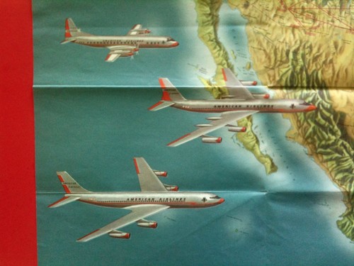 Vintage 1960’s American Airlines Astrojet Lot W/ Route Map Boeing 707 Nice Map