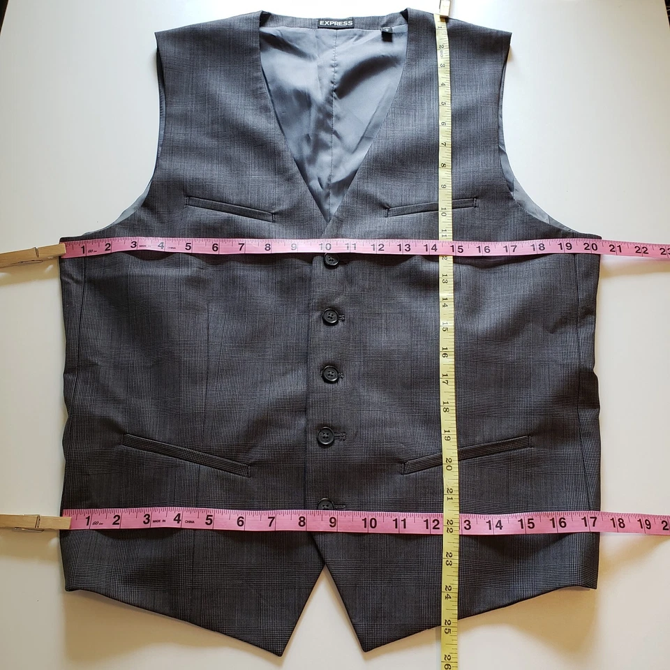 Express Suit Vest Size M Gray Wool Blend 5-Button Waistcoat Adjustable Back VTG - Image 3 of 4