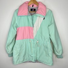 Vintage 90s Mountain Magic Ski Jacket Coat Pastel Colorblock Cinch Waist S/m