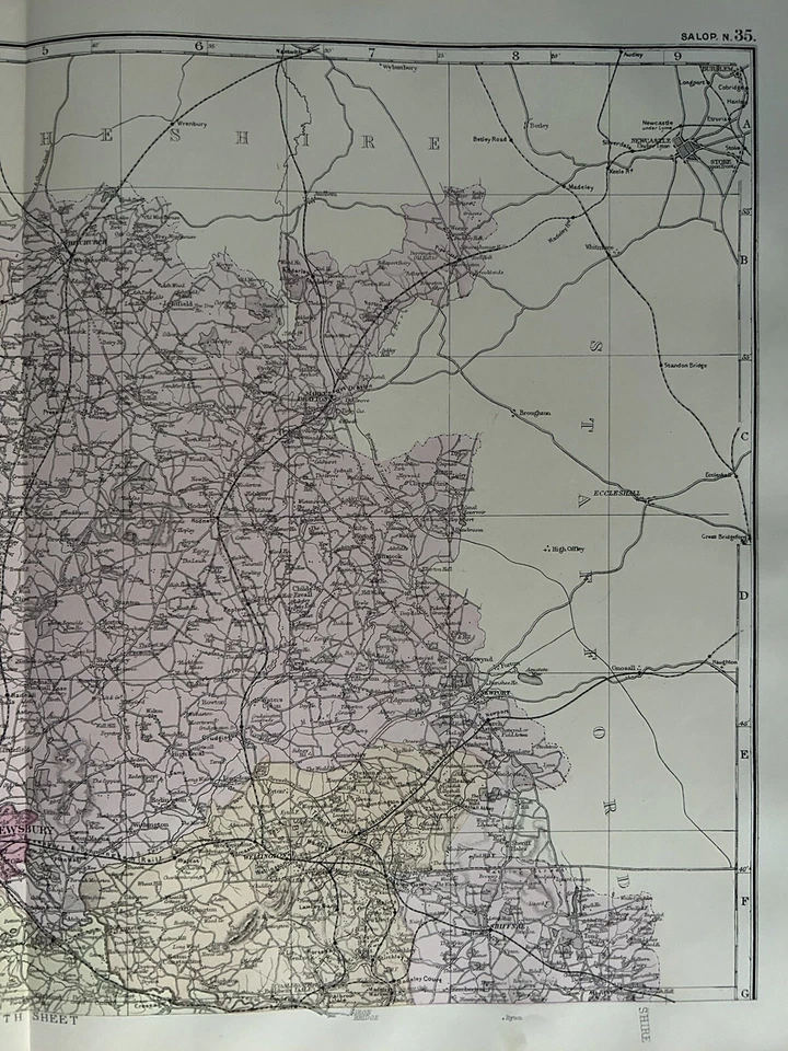 1885 North Shropshire Original Hand Coloured Antique Map by G.W. Bacon - Image 3 of 3