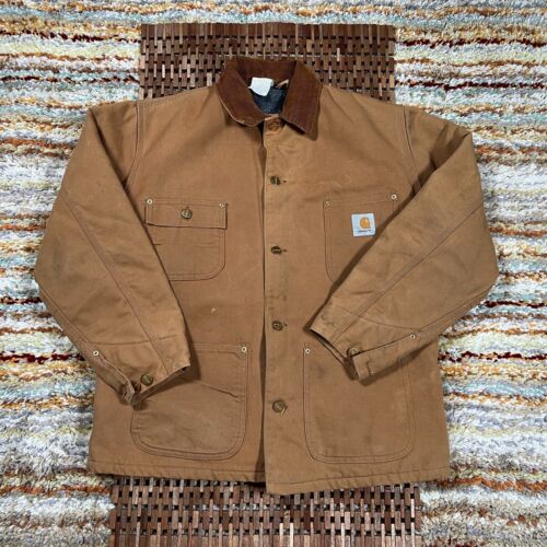 Vintage Carhartt Duck Canvas Blanket Lined Chore Jacket Khaki Men's Medium M