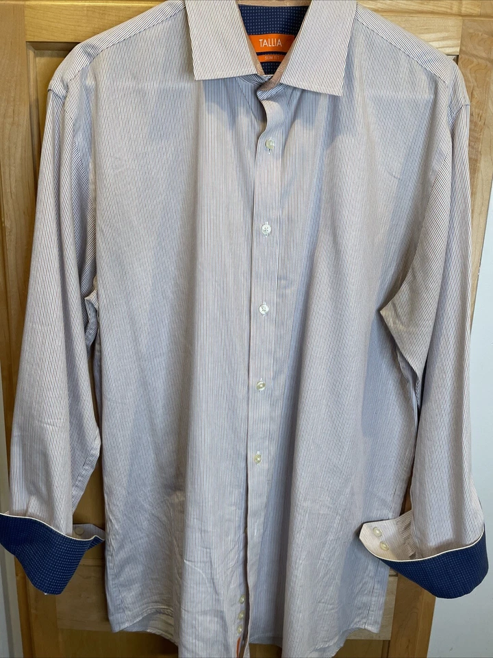 Tallia 男式粉色格子长袖纽扣正装衬衫 16 码 1/2 32/33 — 第 2/4 张图片