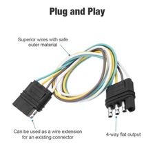 4-Pin Plug Trailer Light Wiring Harness Extension Flat Wire Connector 2ft 18awg