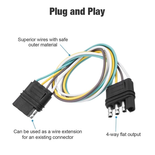 4-Pin Plug Trailer Light Wiring Harness Extension Flat Wire Connector 2ft 18awg - Bild 6 von 22