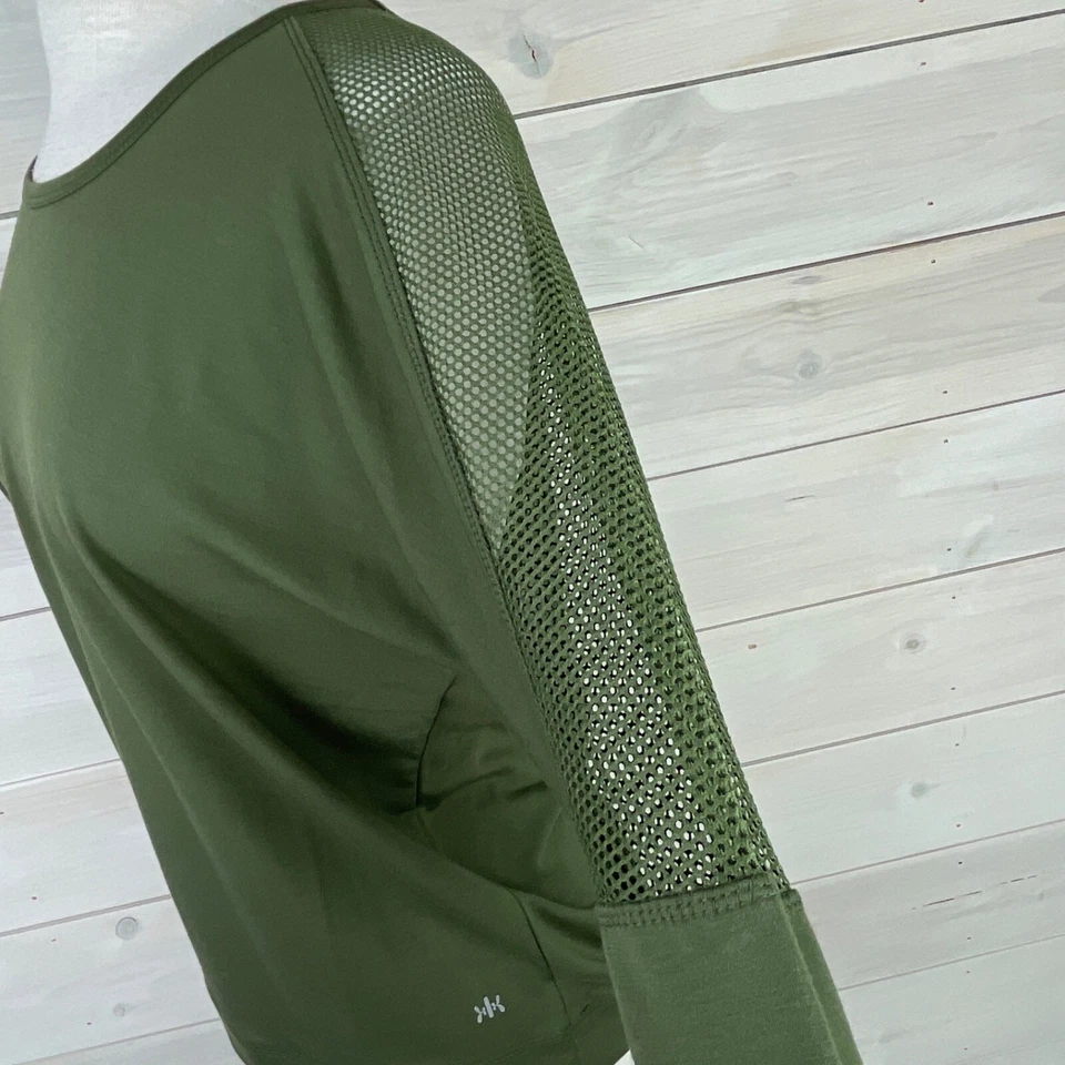 Camiseta deportiva de yoga de manga larga de malla verde oliva KYODAN para mujer talla pequeña Foto 4 de 4