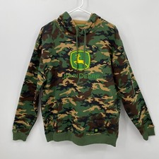 John Deere Men's Long Sleeve Hoodie Pullover Logo Green Camouflage Size M