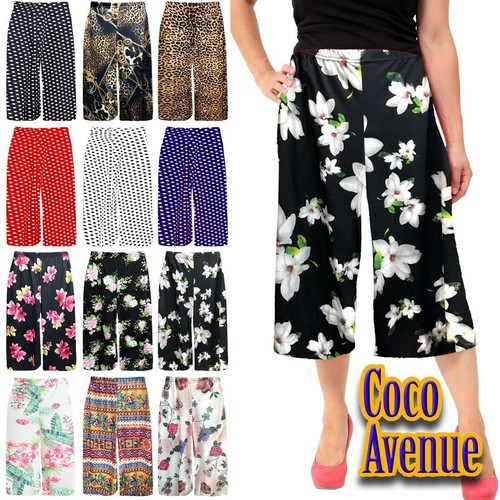 Ladies Floral Print Flared Wide Leg 
