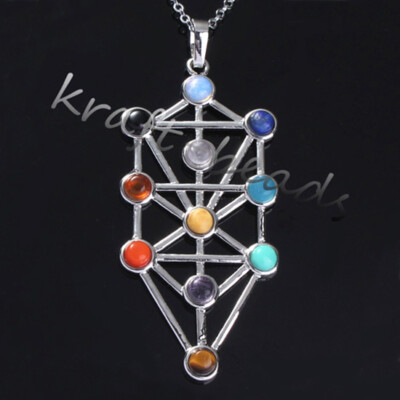 Silver Plated 7 Chakra Gemstone Beads Healing Reiki Energy Point Stone Pendant