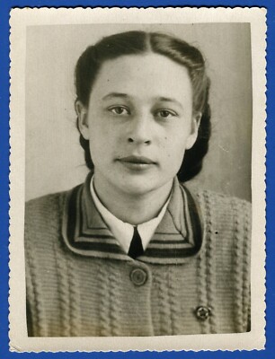 Vintage Photo 1952 Beautiful Pretty Girl Woman, Nice Dress, Komsomol pin badge