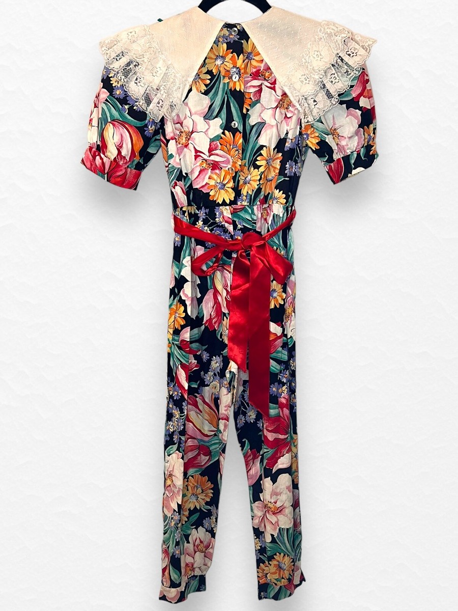 VTG 80'S Fashionland Big Girls Floral Jumpsuit Romper ROSES