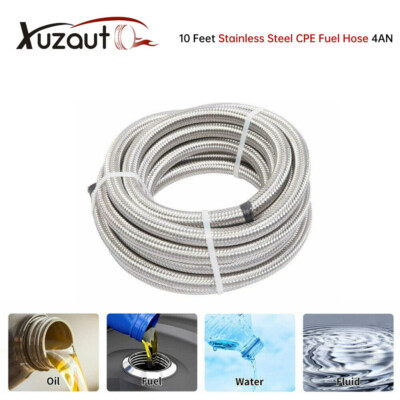 10 Feet 4AN AN4 Stainless Steel Braided CPE Line Hose For Fuel Oil Gas Silver