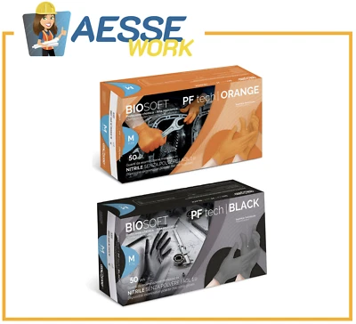 RAYS GUANTI IN NITRILE SPESSORATI TECH ORANGE / TECH BLACK 50 PZ. INDUSTRIA MECCANICI
