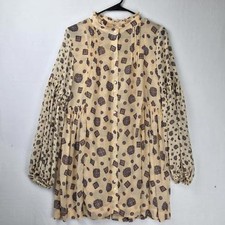 Free People Turn Turn Balloon Sleeve Mini Sheer Pheasant Boho Button-Up Size S