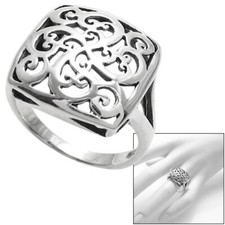 925 Sterling Silver Domed Intricate Swirl Design Square Band Ring Size 5-9