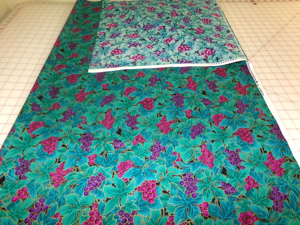 Hoffman International WINDSOR Fabric Teal Grape print with Gold. 35x44. D24-1267 - Image 3 of 4