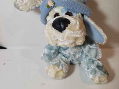 Vintage 6 Inch Blue Dog With Flower Hat Item #26597 Calp Plush 