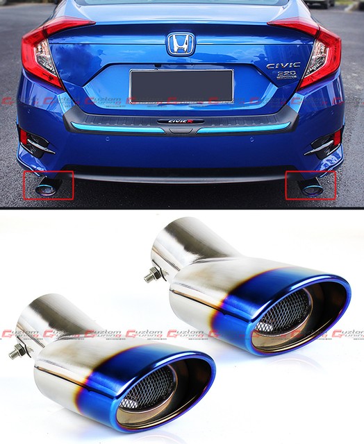 FOR 20162020 HONDA CIVIC STAINLESS BLUE BURNT MUFFLER EXHAUST TIP FINISHER x 2 eBay