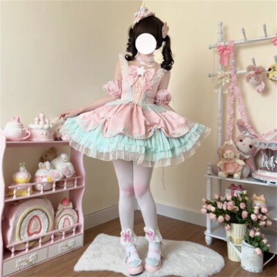 Japanese women Princess Lolita cute candy color High waist dress | eBay