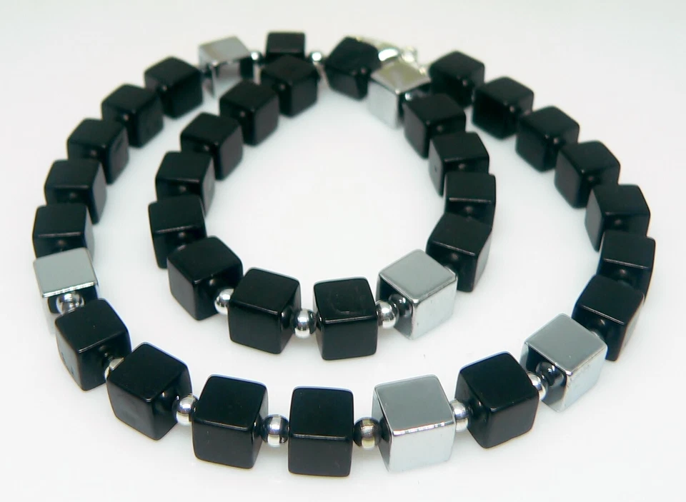 Halskette Würfel Cube Hämatit silber Schmuckstein Howlith Schwarz 456u - Bild 2 von 4