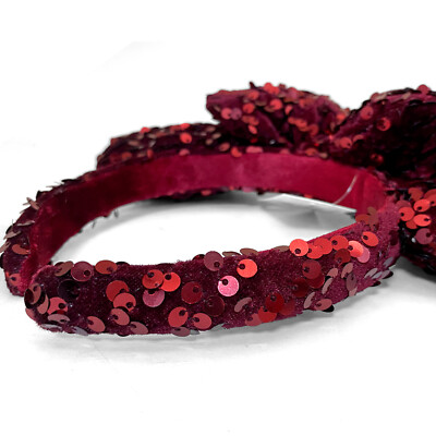 Disney Parks Dark Red Velour Sequin Minnie Ears Shanghai Disneyland Headband NWT $_12.JPG main image 3