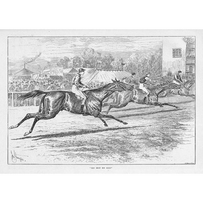 PFERDERENNEN Has Shot his Bolt von John Sturgess - antiker Druck 1888