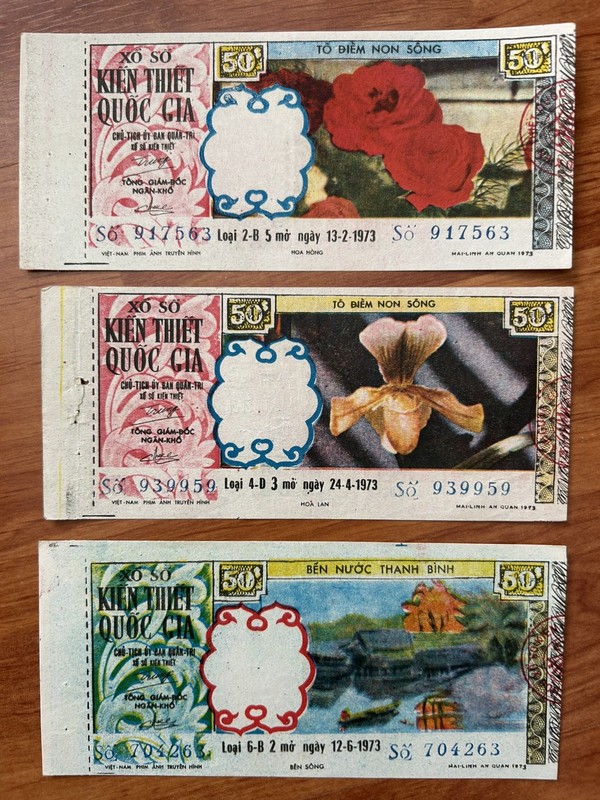 So. VIET NAM CONG HOA: 1973 50 Dong Type - Lot of 3 Diff. Lottery Tickets - RARE
